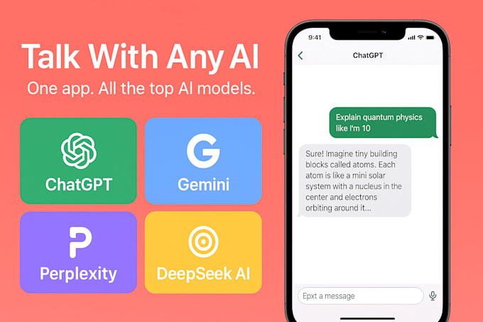 I will create an iOS application for the iPhone utilizing AI models such as Perplexity, ChatGPT, and Gemini