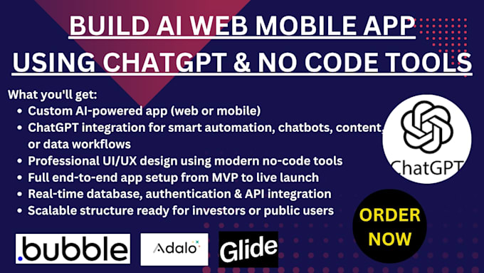 I develop AI web and mobile applications from concept to deployment utilizing ChatGPT and no-code platforms