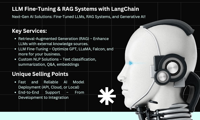 I offer services in constructing retrieval-augmented generation systems and fine-tuning large language models utilizing the LangChain framework and Python programming