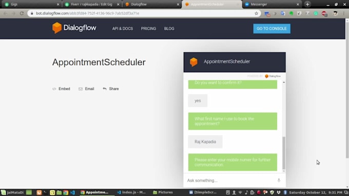 I will construct a conversational agent using Google Dialogflow