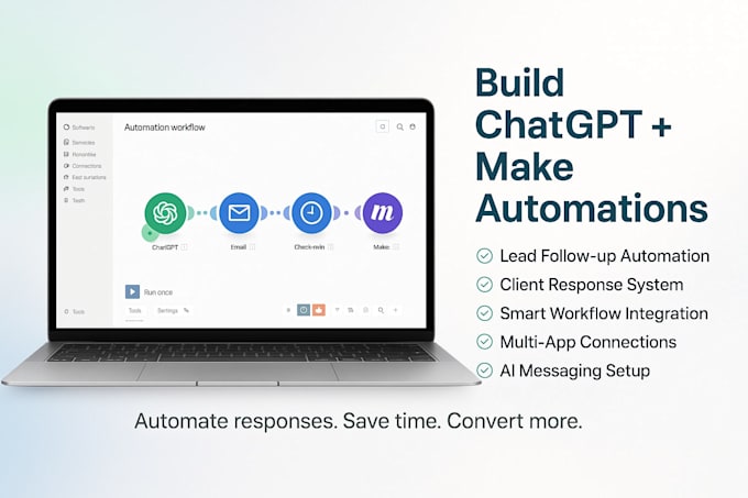 I will create an automated workflow using Makecom and ChatGPT for managing lead follow-up and client responses