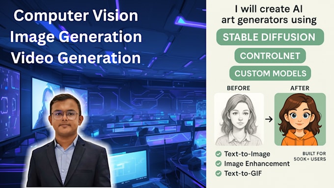 I develop artificial intelligence art generators utilizing stable diffusion, ControlNet, or personalized models