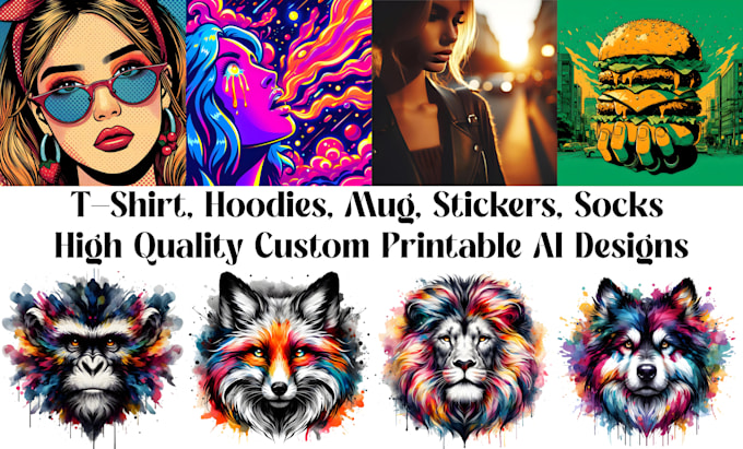 Custom, high-quality designs for t-shirts and hoodies will be generated using Midjourney AI