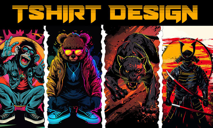 I create fashionable graphic t-shirt designs using AI image generation art