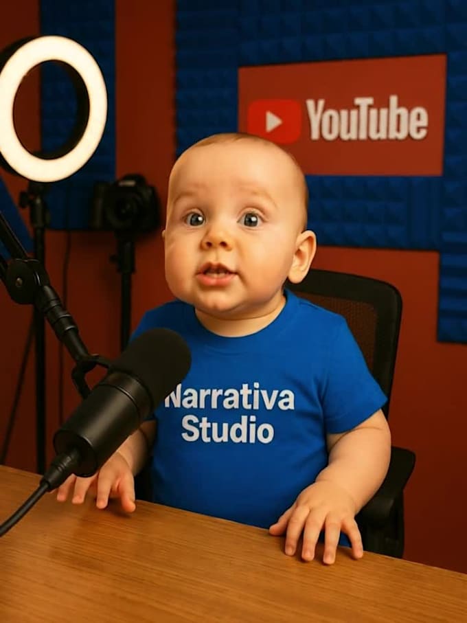 I will produce engaging AI-generated baby podcast videos for various social media platforms