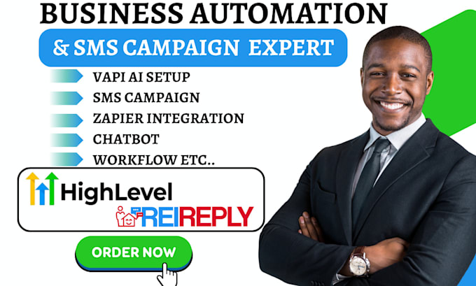 I will configure automated workflows for customer relationship management, including setting up integrations, artificial intelligence for responses, and text message campaigns