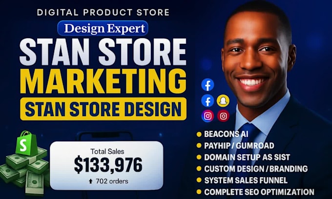 I offer services for creating advertisements on a popular short-form video platform, designing online retail spaces, setting up digital storefronts, and configuring platforms for selling digital products